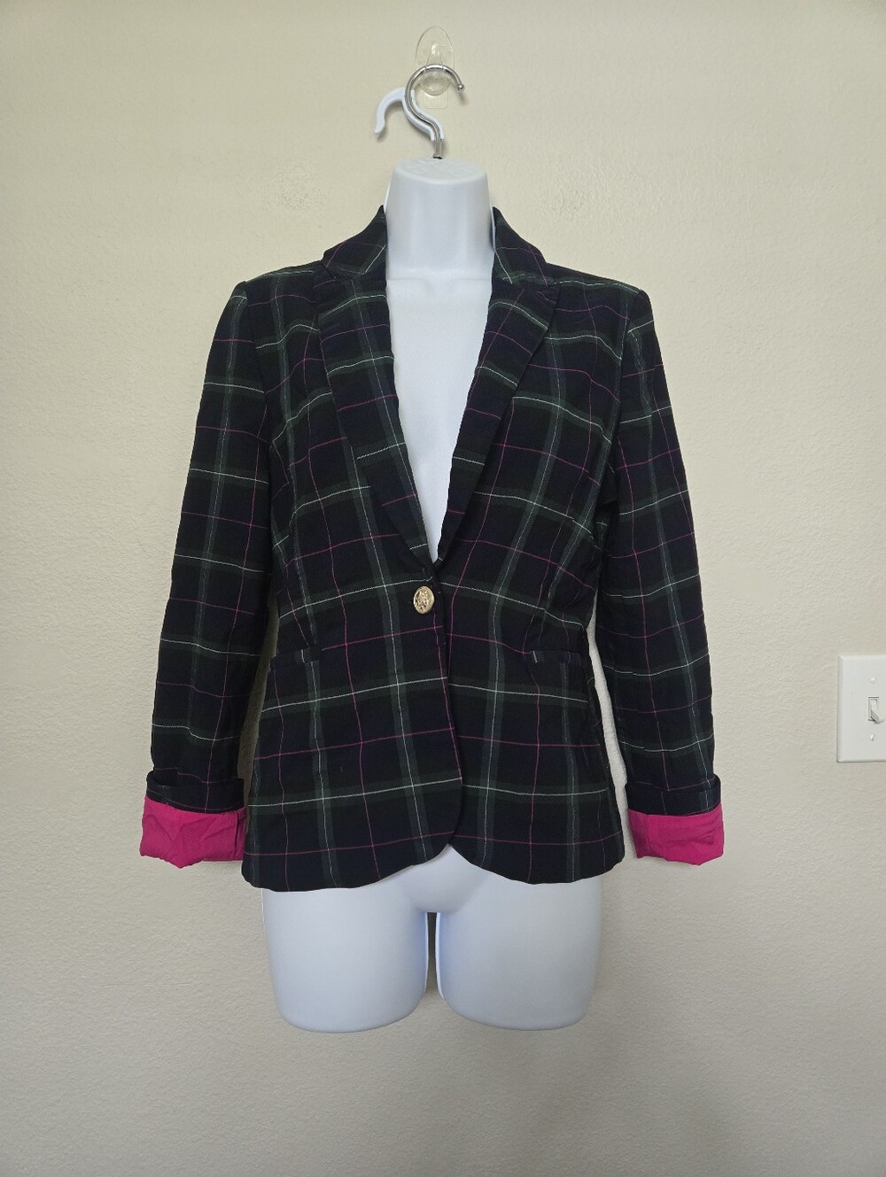 Autres Filles Plaid Blazer Green Blue Pink Size Small Classic Preppy Academia